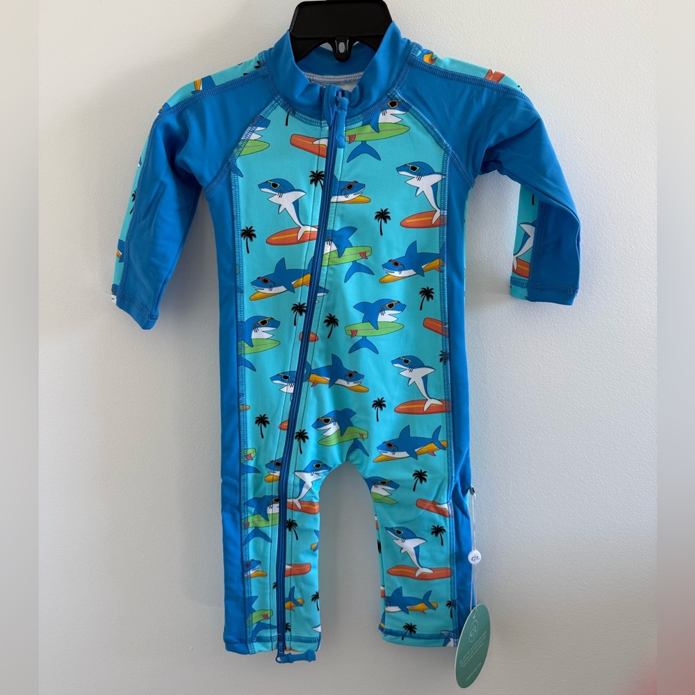 Caden Lane Rash Guard Long Sleeve/ Full Length Shark Surf One-Piece Swimsuit